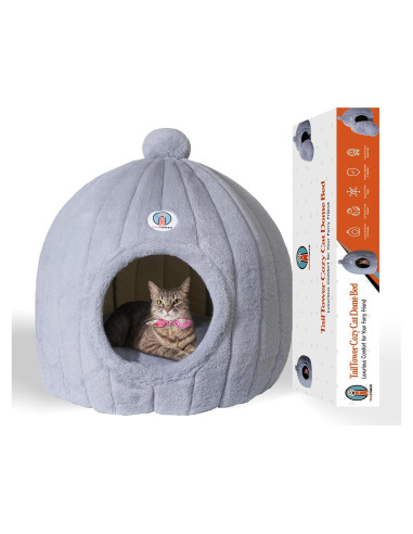 Cama Domo para Gatos Grandes TailTower 61x58 cm Gris Claro