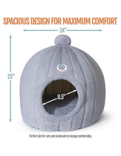 Cama Domo para Gatos Grandes TailTower 61x58 cm Gris Claro 2