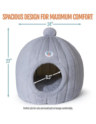 Cama Domo para Gatos Grandes TailTower 61x58 cm Gris Claro