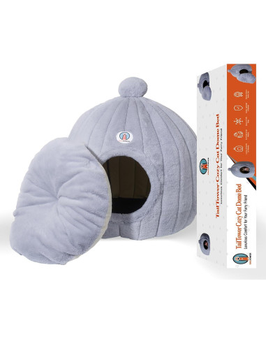 Cama Domo para Gatos Grandes TailTower 61x58 cm Gris Claro