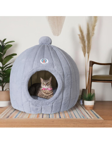 Cama Domo para Gatos Grandes TailTower 61x58 cm Gris Claro