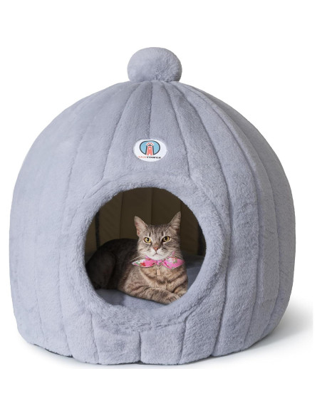 Cama Domo para Gatos Grandes TailTower 61x58 cm Gris Claro