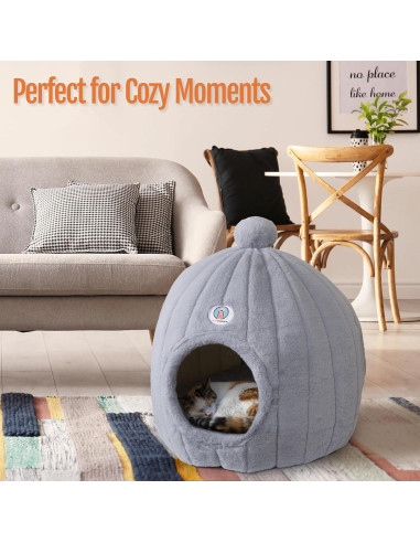 Cama Domo para Gatos Grandes TailTower 61x58 cm Gris Claro