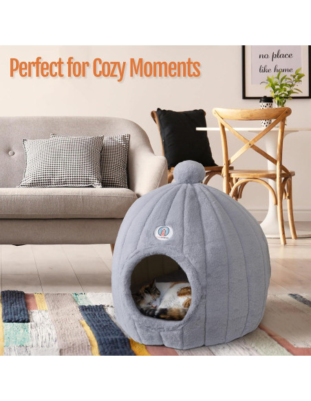Cama Domo para Gatos Grandes TailTower 61x58 cm Gris Claro