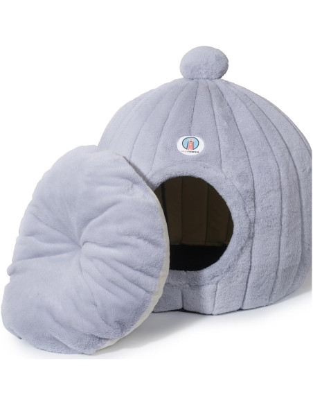 Cama Domo para Gatos Grandes TailTower 61x58 cm Gris Claro