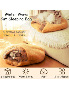 Saco de dormir para gatos JCATPD M-60x50x16cm Caqui 2