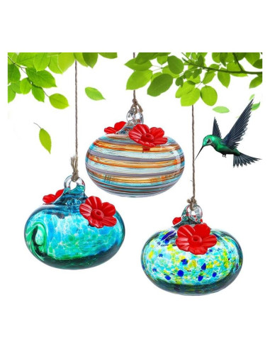 3 Alimentadores de Colibrí de Vidrio KRISININE para Exteriores