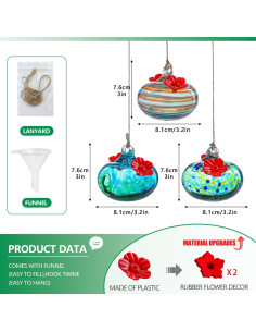 3 Alimentadores de Colibrí de Vidrio KRISININE para Exteriores 2