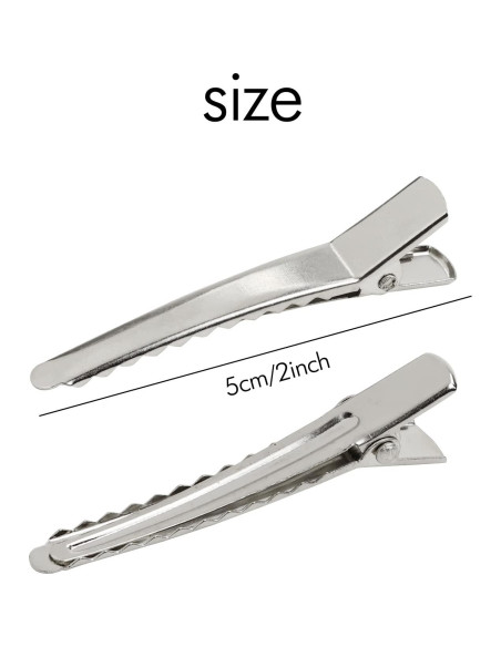 Cinaci 50 Clips de Pelo Alligator Metálicos 5cm Plata
