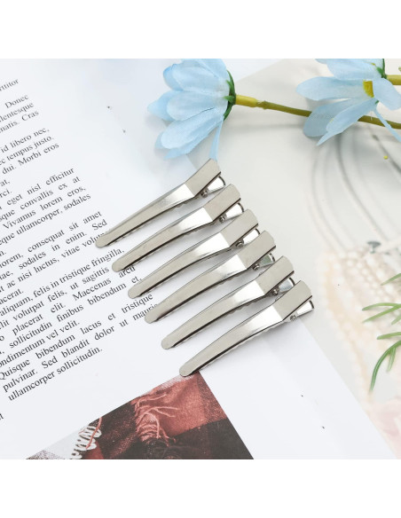 Cinaci 50 Clips de Pelo Alligator Metálicos 5cm Plata