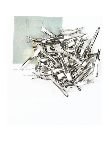 Cinaci 50 Clips de Pelo Alligator Metálicos 5cm Plata