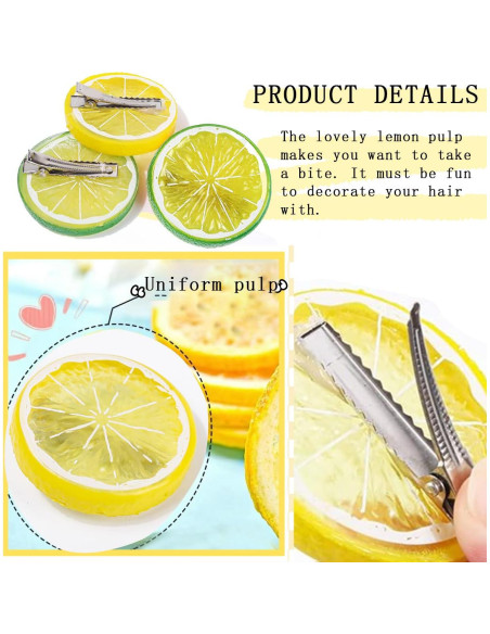 6 Clips para el Cabello de Limón KuuGuu Antideslizantes 5.08 cm