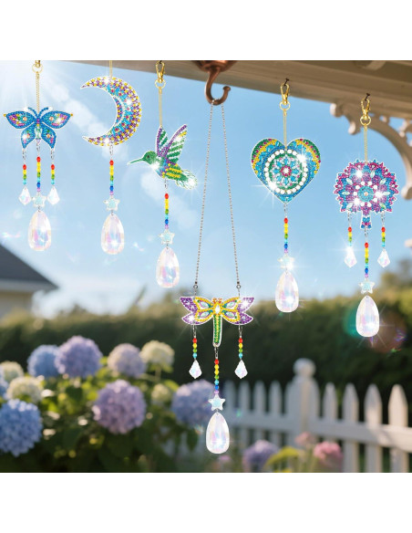 Móvil de Viento 3D YUNVI 6 Pcs Pinturas de Diamantes Jardín