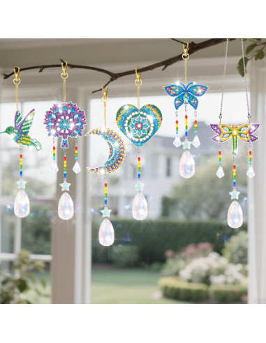 Móvil de Viento 3D YUNVI 6 Pcs Pinturas de Diamantes Jardín