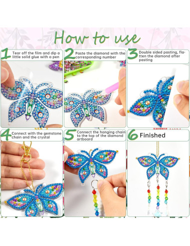 Móvil de Viento 3D YUNVI 6 Pcs Pinturas de Diamantes Jardín