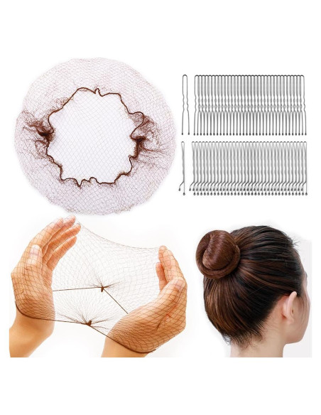 225PCS Juego de Redes para Cabello Marrón 30cm con Horquillas