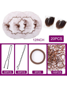 225PCS Juego de Redes para Cabello Marrón 30cm con Horquillas 2