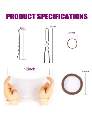225PCS Juego de Redes para Cabello Marrón 30cm con Horquillas