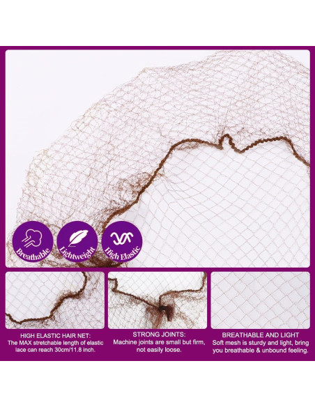 225PCS Juego de Redes para Cabello Marrón 30cm con Horquillas