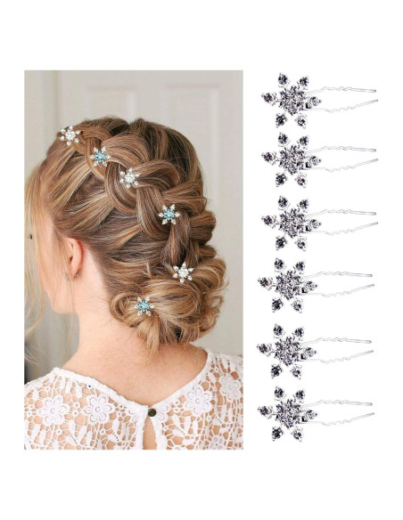 6 Clips de Cabello de Navidad RUSTAMM Plata Copo de Nieve