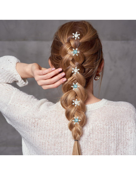 6 Clips de Cabello de Navidad RUSTAMM Plata Copo de Nieve