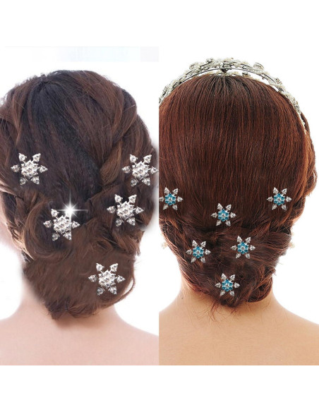 6 Clips de Cabello de Navidad RUSTAMM Plata Copo de Nieve