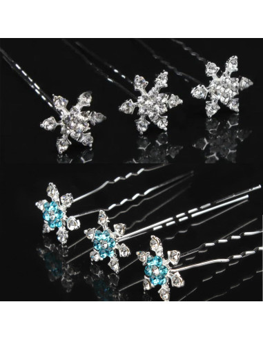 6 Clips de Cabello de Navidad RUSTAMM Plata Copo de Nieve