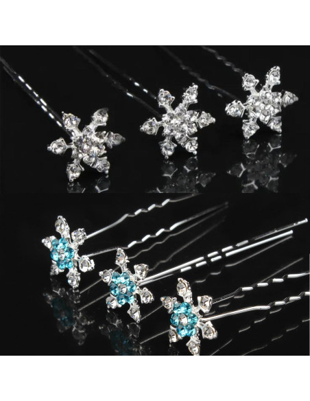 6 Clips de Cabello de Navidad RUSTAMM Plata Copo de Nieve