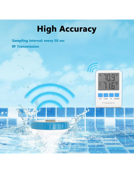 Termómetro de piscina inalámbrico FERROZA SH-212 IPX7 60m