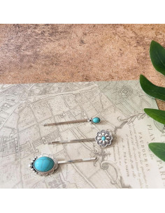 Juego de 3 Clips para el Cabello Turquesa KOVOLITU - Estilo Boho 2