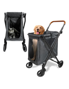 Carrito Plegable para Mascotas Joyka 70L Gris 4 Ruedas