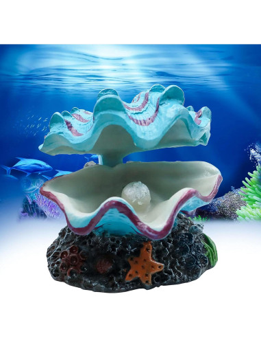 Adorno de Acuario Abnaok Concha de Almeja Azul 13.3x10.9cm