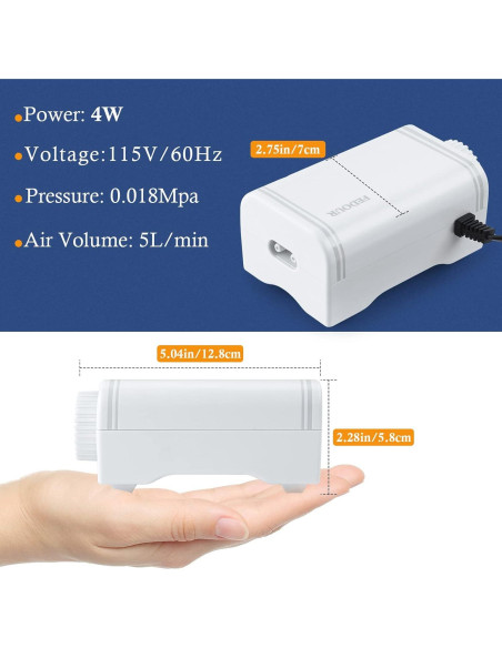 Bomba de Aire Silenciosa FEDOUR C3 para Acuario 120L
