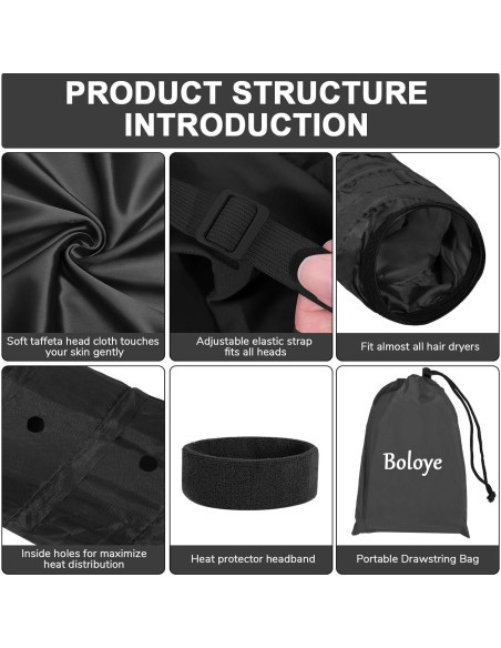 Gorro Secador de Pelo Boloye Grande Negro para Cabello Rizado