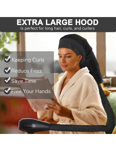 Gorro Secador de Pelo Boloye Grande Negro para Cabello Rizado