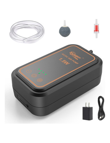 Bomba de aire recargable Hygger para acuario 1.5W hasta 125L