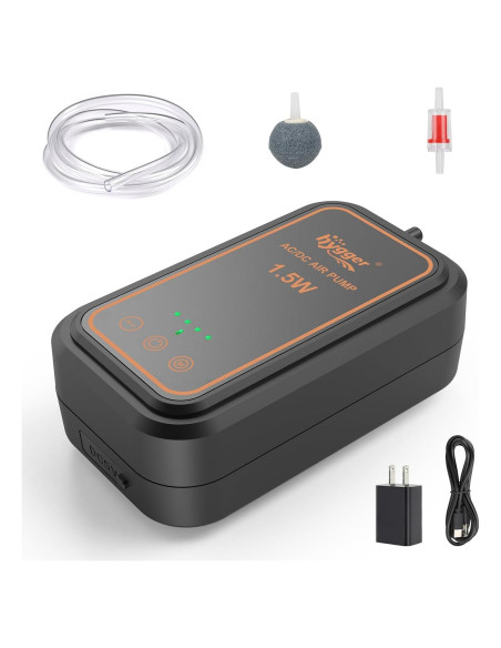 Bomba de aire recargable Hygger para acuario 1.5W hasta 125L