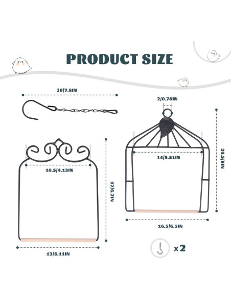 2PK Columpios de Colibrí Metal y Madera XYADX 13x17cm
