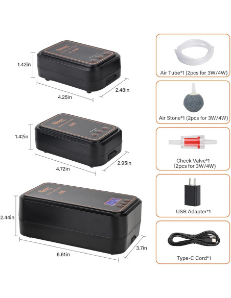 Bomba de aire recargable Hygger para acuario 1.5W hasta 125L