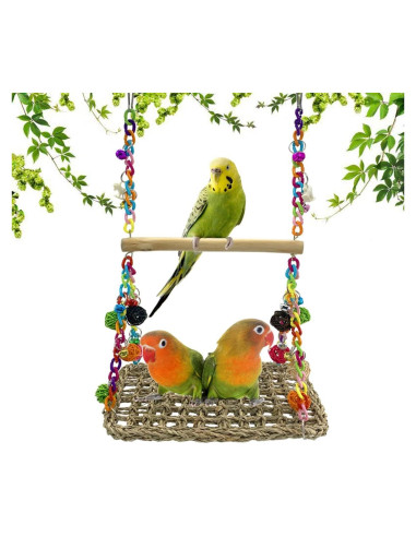 Juguete de columpio para aves Vehomy con posadero de madera