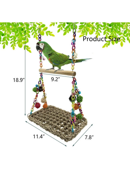 Juguete de columpio para aves Vehomy con posadero de madera