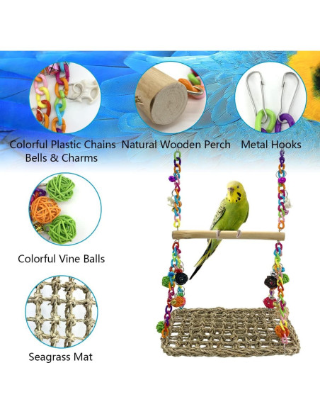 Juguete de columpio para aves Vehomy con posadero de madera