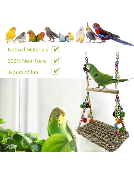 Juguete de columpio para aves Vehomy con posadero de madera