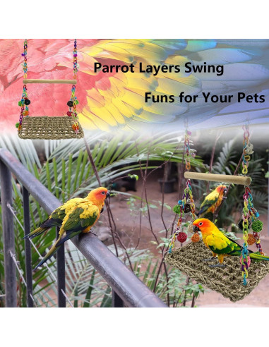 Juguete de columpio para aves Vehomy con posadero de madera