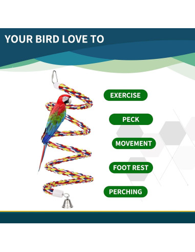 2 Perchas de Cuerda para Aves OSWINMART 160 cm Algodón Natural