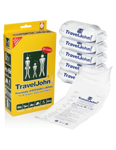 Orinal desechable TravelJohn 800 ml resellable - Paquete de 6