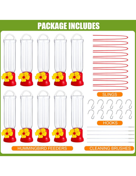Alimentadores de Colibríes Sunnyray Pack de 10 con Ganchos