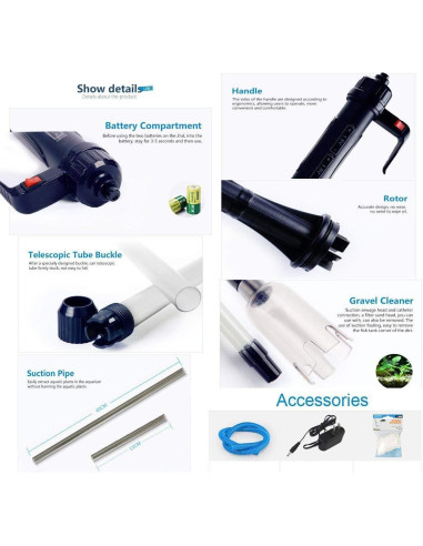 Limpiador de Acuario Eléctrico LONDAFISH 70 cm Sifón Grava