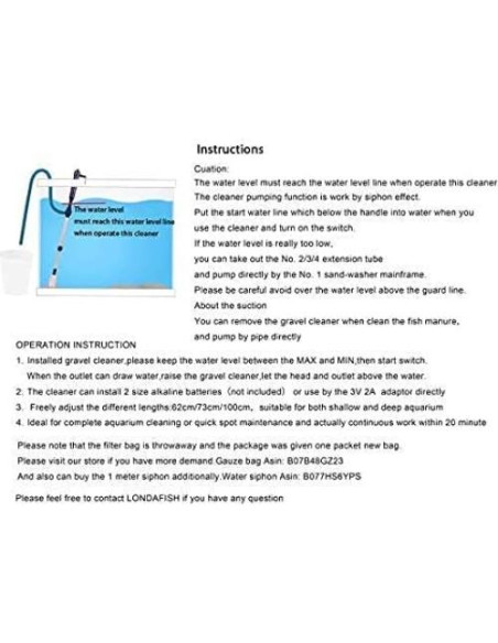Limpiador de Acuario Eléctrico LONDAFISH 70 cm Sifón Grava