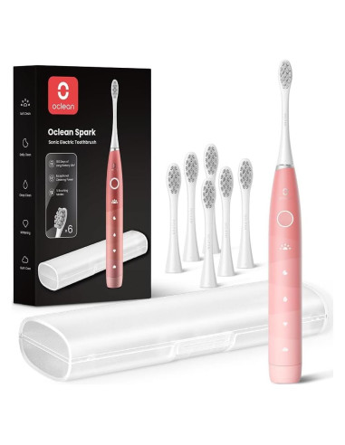 Cepillo de Dientes Eléctrico Oclean Rosa con 6 Cabezas y Estuche